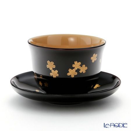 【伝統工芸】輪島塗 湯呑＆茶托 5客揃小花 坂口政昭氏作