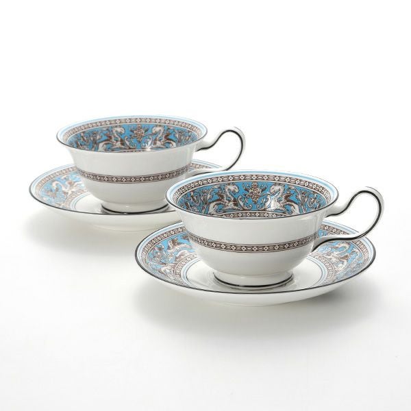ウェッジウッド（Wedgwood） フロレンティーン ターコイズ ティーカップ＆ソーサー（ピオニー） 200ml ペア 【ブランドボックス付】