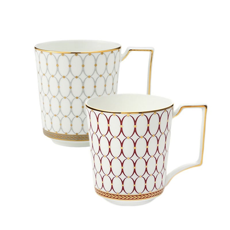 ウェッジウッド（Wedgwood） ルネッサンス グレイ（グレー）＆レッド マグカップ 300ml ペア