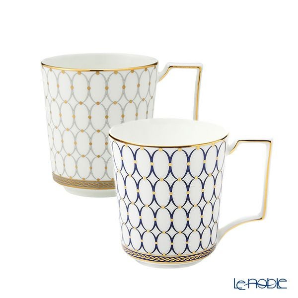 ウェッジウッド（Wedgwood） ルネッサンス グレイ（グレー）＆ゴールド（ブルー） マグカップ 300ml ペア