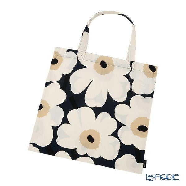 マリメッコ（marimekko） Pieni Unikko ピエニ ウニッコ ファブリックバッグ／エコバッグ／トートバッグ 43×43cm ミッドナイトブルー×クリーム 074528-518／25AW