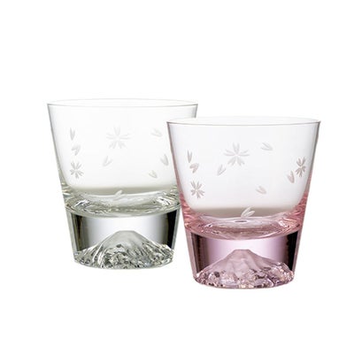 伝統工芸 田島硝子 富士山グラス 桜切子 紅白ペア ロックグラス 270ml TG21-015-2RPS 紅白ペア 木箱入 ブランド洋食器専門店 公式オンラインショップ