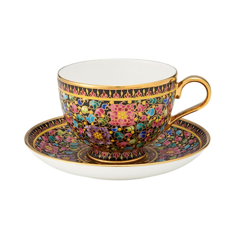 ブランベンジャロン工房 ティーカップ＆ソーサー フラワーズ多彩ブラック