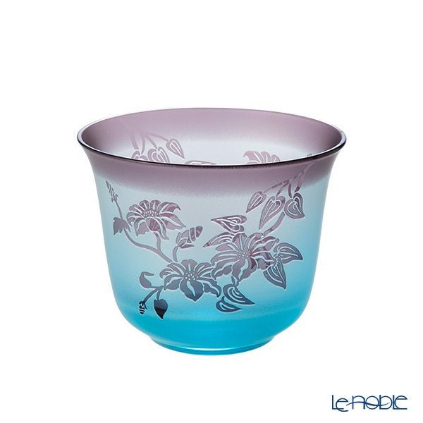 太武朗工房／タブロー 彫刻硝子 夢柄子 鉄線紋 冷茶椀 ブルー／パープル 180ml 3505