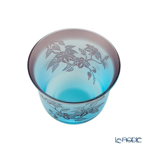 太武朗工房／タブロー 彫刻硝子 夢柄子 鉄線紋 冷茶椀 ブルー／パープル 180ml 3505