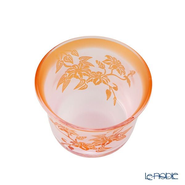 太武朗工房／タブロー 彫刻硝子 夢柄子 鉄線紋 冷茶椀 ピンク／レッド 180ml 4305