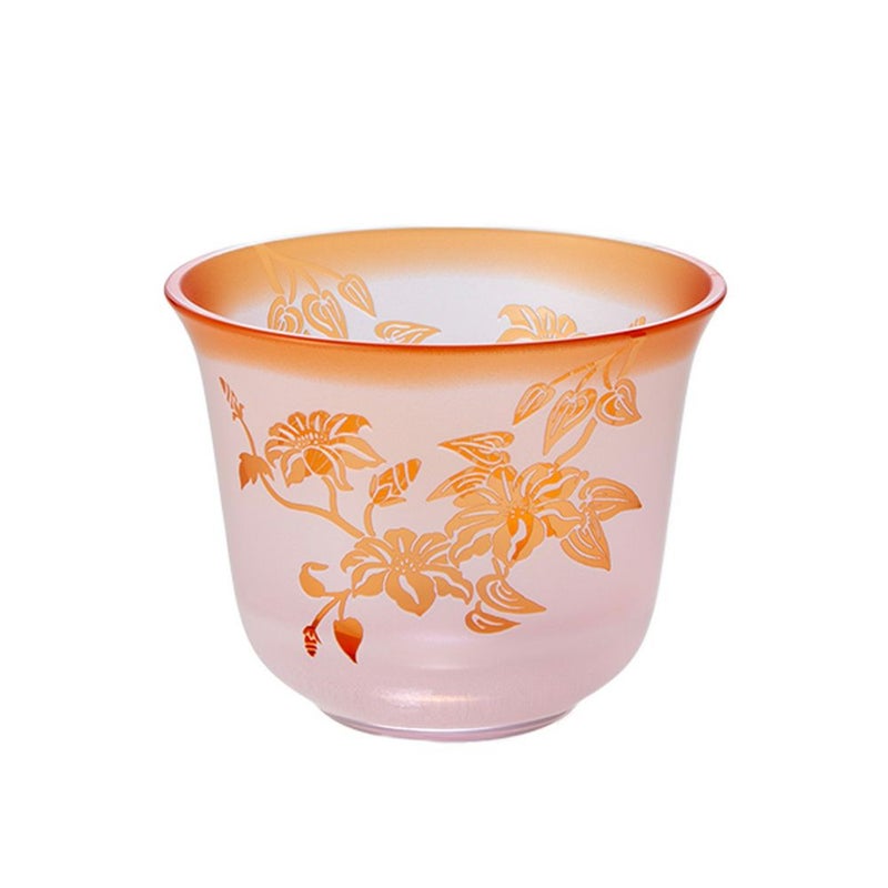 太武朗工房／タブロー 彫刻硝子 夢柄子 鉄線紋 冷茶椀 ピンク／レッド 180ml 4305