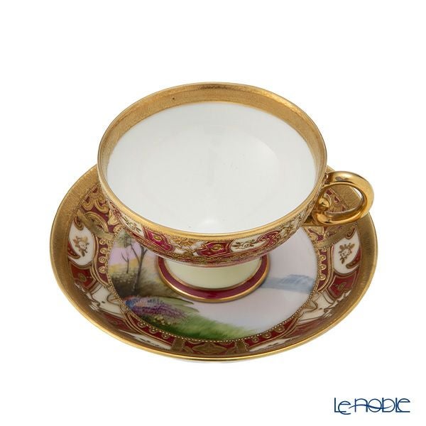 【1点限り】オールドノリタケ 金盛り 庭園文 ペダスタイルカップ＆ソーサー マルキ印 1906-1925