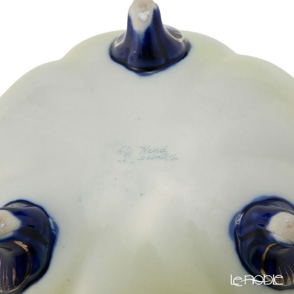 【1点限り】オールドノリタケ 金盛り コバルトジュール 菓子入れ蓋物 薔薇文三つ足付 メープルリーフ印 1891-1911