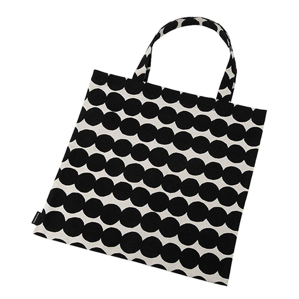 マリメッコ（marimekko） Rasymatto ラシィマット／使い込まれたラグ ファブリックバッグ ホワイト×ブラック 069995-198／20AW コットン