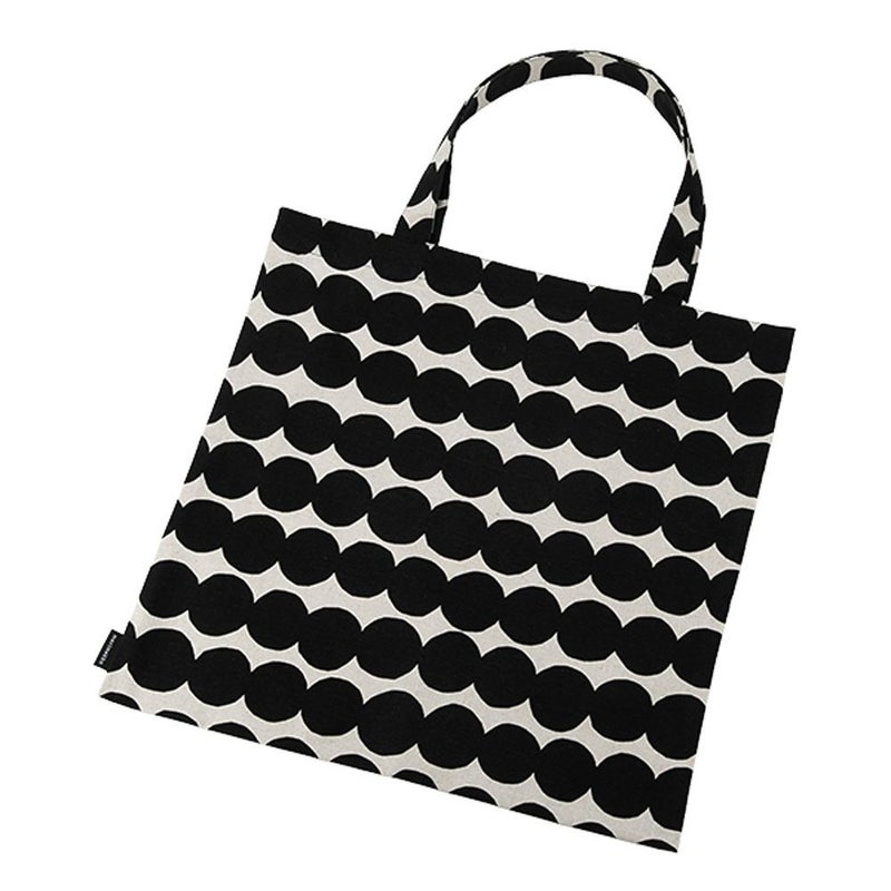 マリメッコ（marimekko） Rasymatto ラシィマット／使い込まれたラグ ファブリックバッグ ホワイト×ブラック 069995-198／20AW コットン