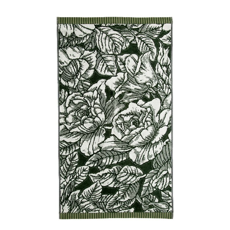 バーレイ グリーンハイビスカス フェイスタオル Burleigh × Bedeck コットン 50×90【大きめサイズ】