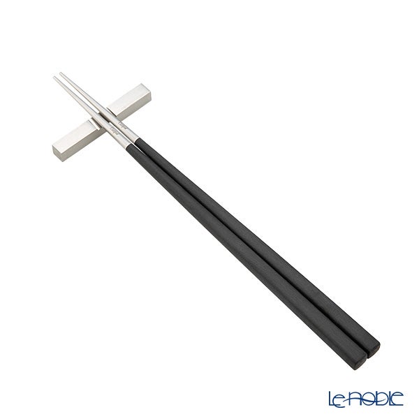 クチポール クーベ KUBE ブラック／シルバー 箸+箸置セット 22.5cm 角箸 マット仕上げ