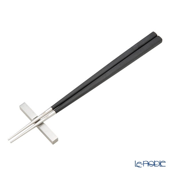 クチポール クーベ KUBE ブラック／シルバー 箸+箸置セット 22.5cm 角箸 マット仕上げ