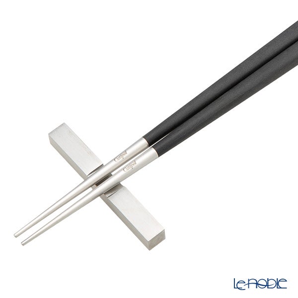 クチポール クーベ KUBE ブラック／シルバー 箸+箸置セット 22.5cm 角箸 マット仕上げ
