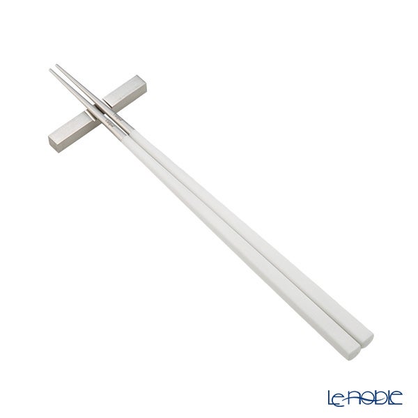 クチポール クーベ KUBE ホワイト／シルバー 箸+箸置セット 22.5cm 角箸 マット仕上げ