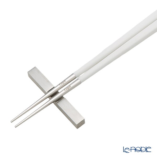 クチポール クーベ KUBE ホワイト／シルバー 箸+箸置セット 22.5cm 角箸 マット仕上げ
