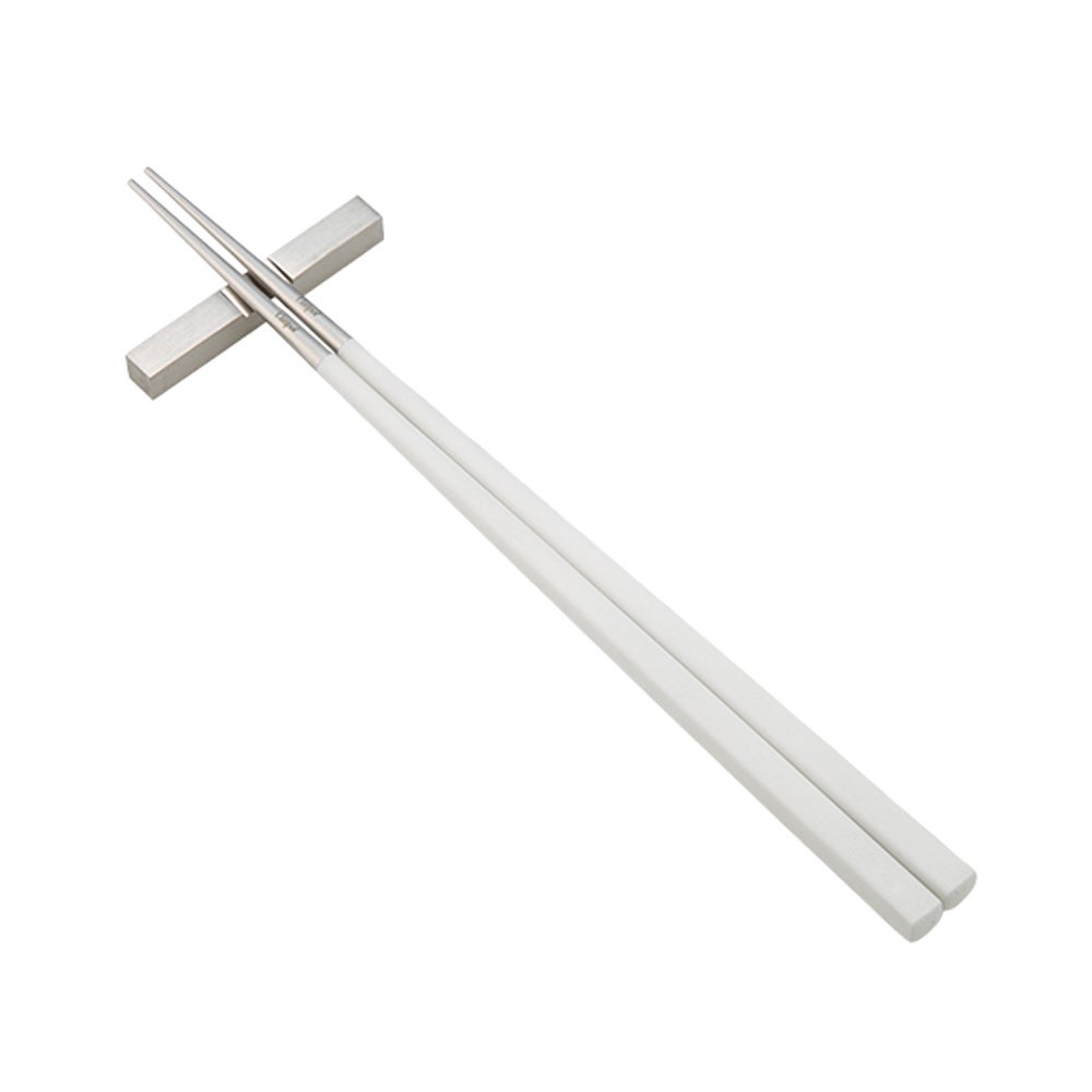 クチポール クーベ KUBE ホワイト／シルバー 箸+箸置セット 22.5cm 角箸 マット仕上げ