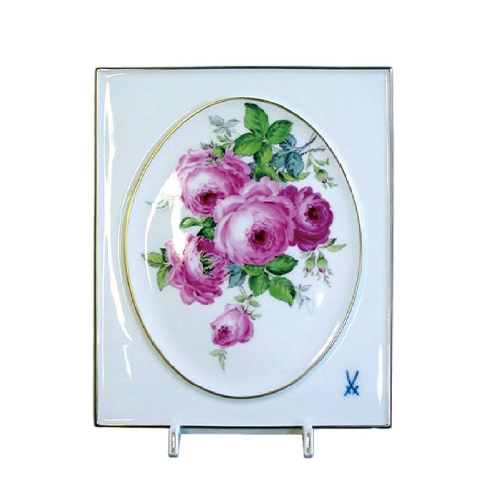 【メーカー取り寄せ商品】マイセン（Meissen）陶板 ピンクローズブーケ 18×15cm 139410／53N32