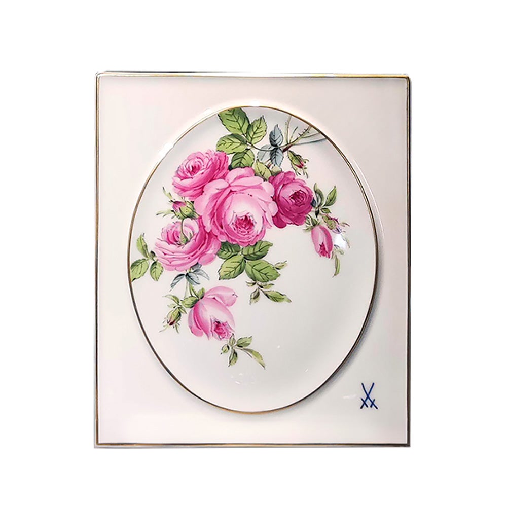 【メーカー取り寄せ商品】マイセン（Meissen）陶板 ピンクローズブーケ 18×15cm 139410／53N32