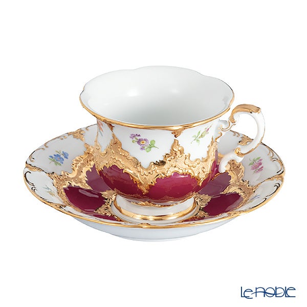 【メーカー取り寄せ商品】マイセン（Meissen） 宮廷の小花 赤金箔 コーヒーカップ＆ソーサー B-Form 200ml 取手半金 012079／15582