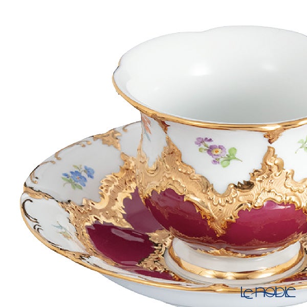 【メーカー取り寄せ商品】マイセン（Meissen） 宮廷の小花 赤金箔 コーヒーカップ＆ソーサー B-Form 200ml 取手半金 012079／15582