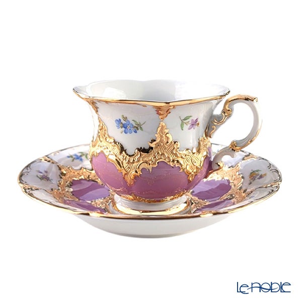 マイセン（Meissen）宮廷の小花 ピンク金箔 コーヒーカップ＆ソーサー