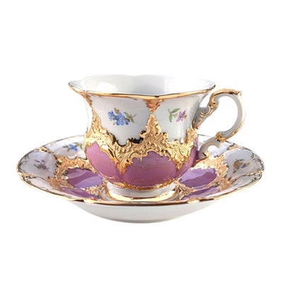 マイセン（Meissen）宮廷の小花 ピンク金箔 コーヒーカップ＆ソーサー 