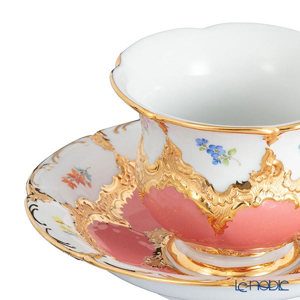 【メーカー取り寄せ商品】マイセン（Meissen） 宮廷の小花 アプリコット金箔 コーヒーカップ＆ソーサー B-Form 200ml 取手半金 01A279／15582