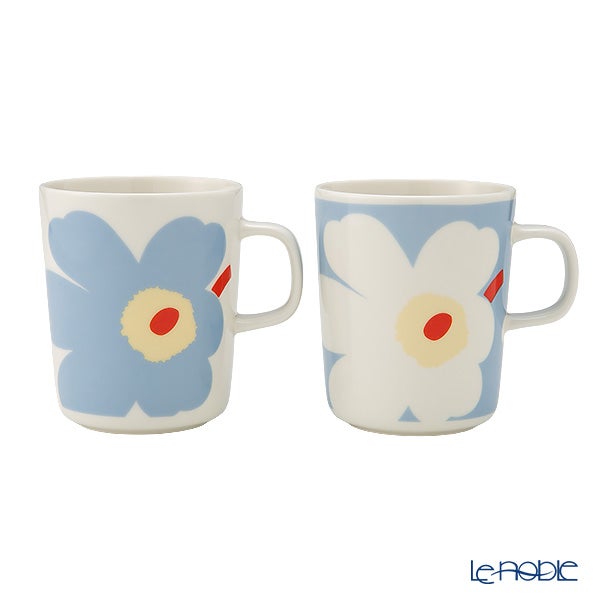 マリメッコ（marimekko） Unikko ウニッコ／けしの花 マグカップ 250ml ホワイト×ベージュ×ライトブルー ペアセット 色違い 075463-168／26SS