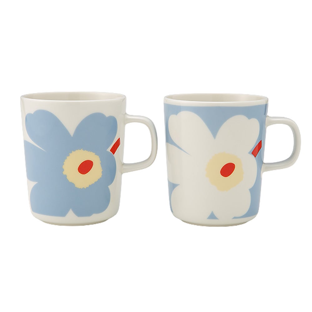 マリメッコ（marimekko） Unikko ウニッコ／けしの花 マグカップ 250ml ホワイト×ベージュ×ライトブルー ペアセット 色違い 075463-168／26SS