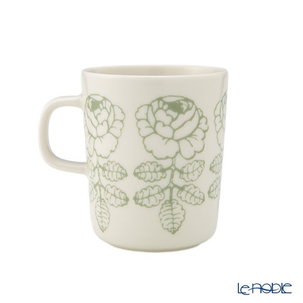 マリメッコ（marimekko） Vihkiruusu ヴィヒキルース／ウェディングローズ マグカップ 250ml ホワイト×セージ 075724-160／26SS
