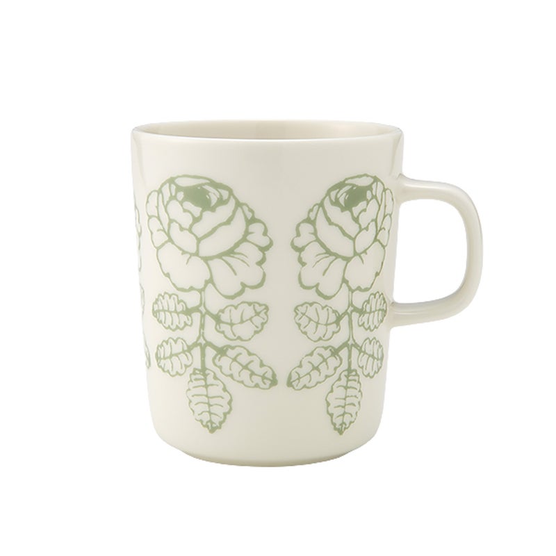 マリメッコ（marimekko） Vihkiruusu ヴィヒキルース／ウェディングローズ マグカップ 250ml ホワイト×セージ 075724-160／26SS