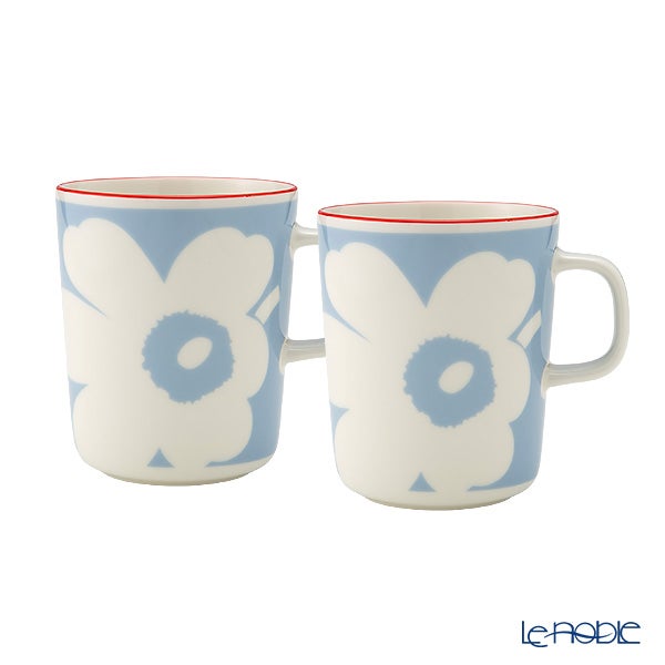 マリメッコ（marimekko） Unikko ウニッコ／けしの花 マグカップ 250ml ホワイト×ライトブルー×オレンジ ペア 075411-153／26SS