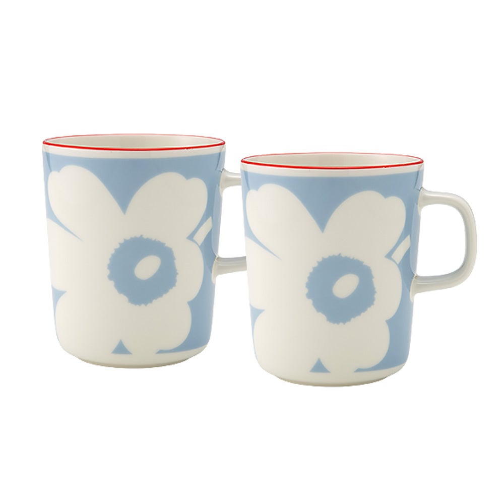 マリメッコ（marimekko） Unikko ウニッコ／けしの花 マグカップ 250ml ホワイト×ライトブルー×オレンジ ペア 075411-153／26SS