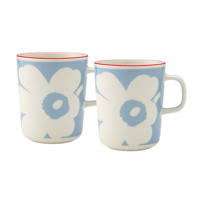 マリメッコ（marimekko） Unikko ウニッコ／けしの花 マグカップ 250ml ホワイト×ライトブルー×オレンジ ペア 075411-153／26SS