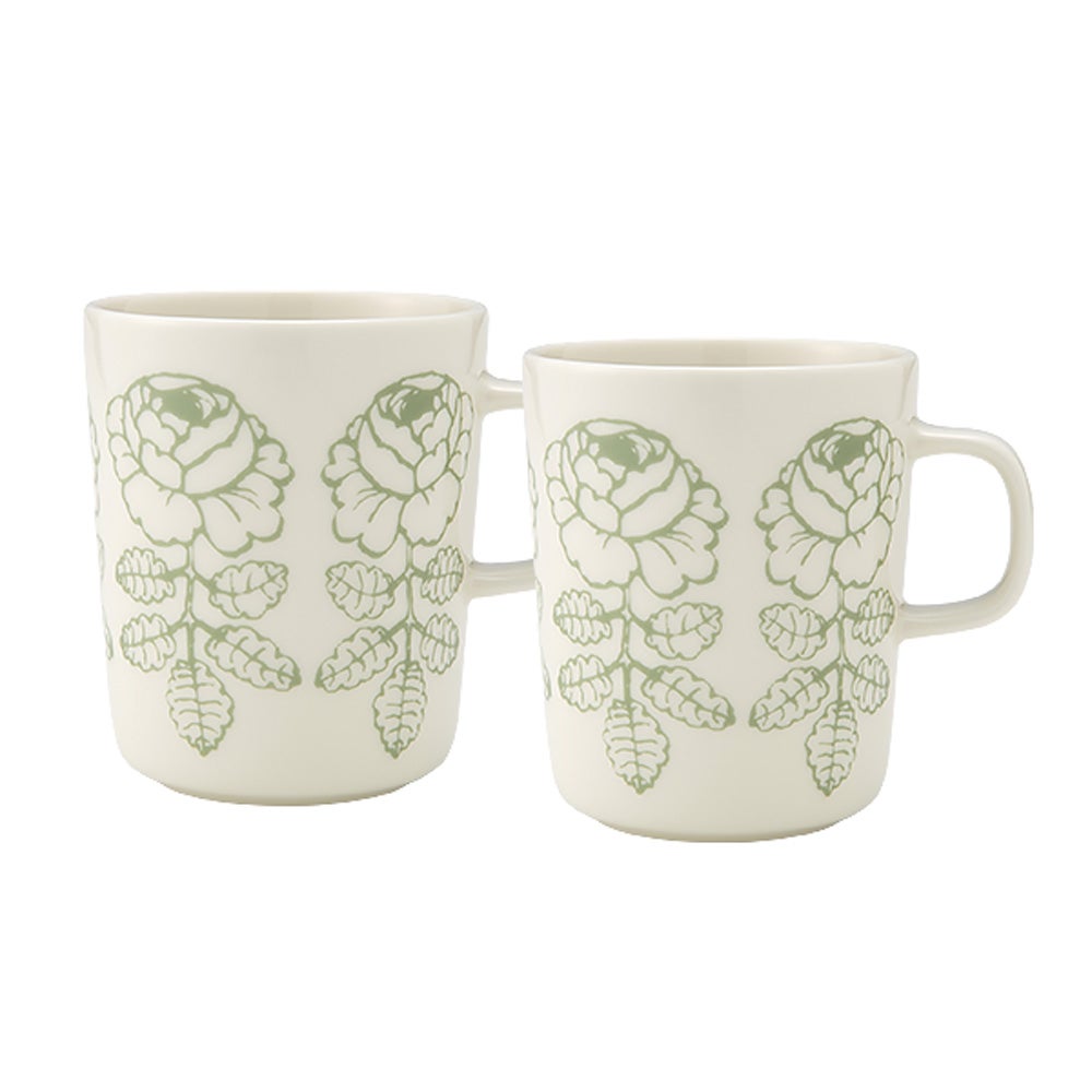 マリメッコ（marimekko） Vihkiruusu ヴィヒキルース／ウェディングローズ マグカップ 250ml ホワイト×セージ ペア 075724-160／26SS