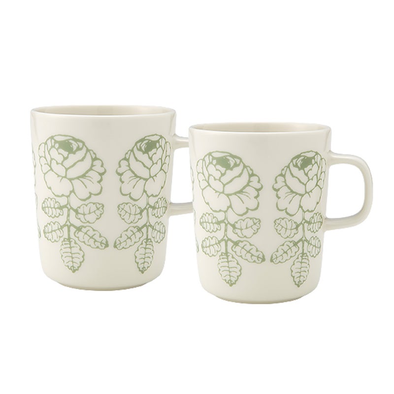 マリメッコ（marimekko） Vihkiruusu ヴィヒキルース／ウェディングローズ マグカップ 250ml ホワイト×セージ ペア 075724-160／26SS