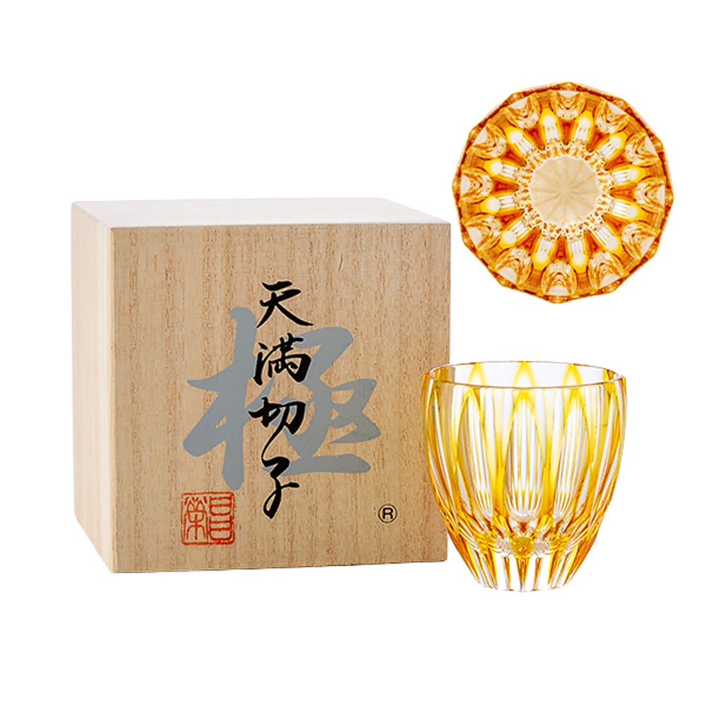 切子工房 昌榮 天満切子 菊花 ぐい呑み 樽 ゴールド