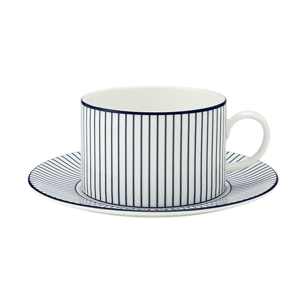 ウェッジウッド（Wedgwood） ジオブルー ティーカップ＆ソーサー 250ml ピンストライプ ホワイト