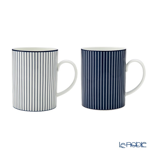 ウェッジウッド（Wedgwood） ジオブルー マグカップ 350ml ペア 柄違い ピンストライプ ブルー＆ホワイト