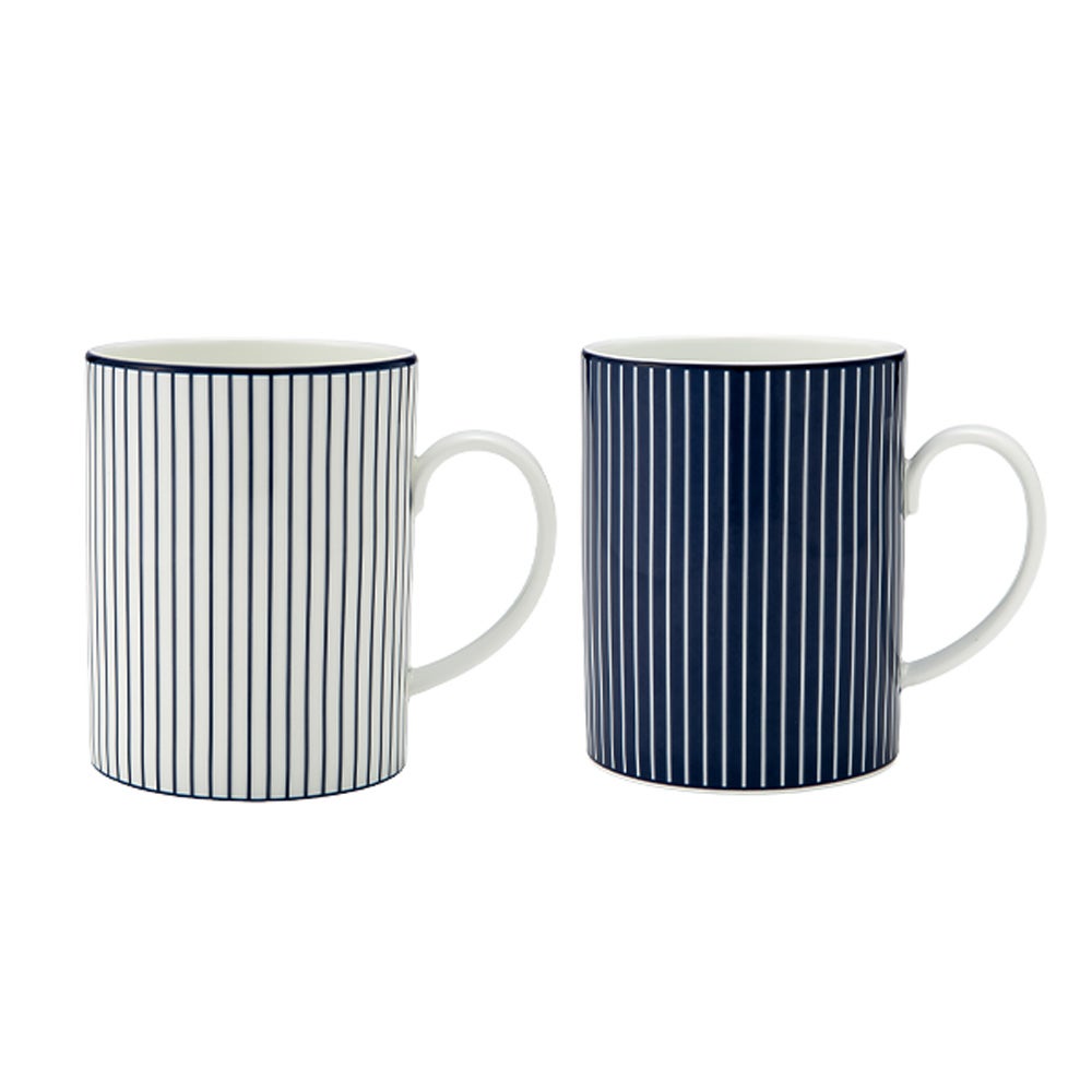 ウェッジウッド（Wedgwood） ジオブルー マグカップ 350ml ペア 柄違い ピンストライプ ブルー＆ホワイト
