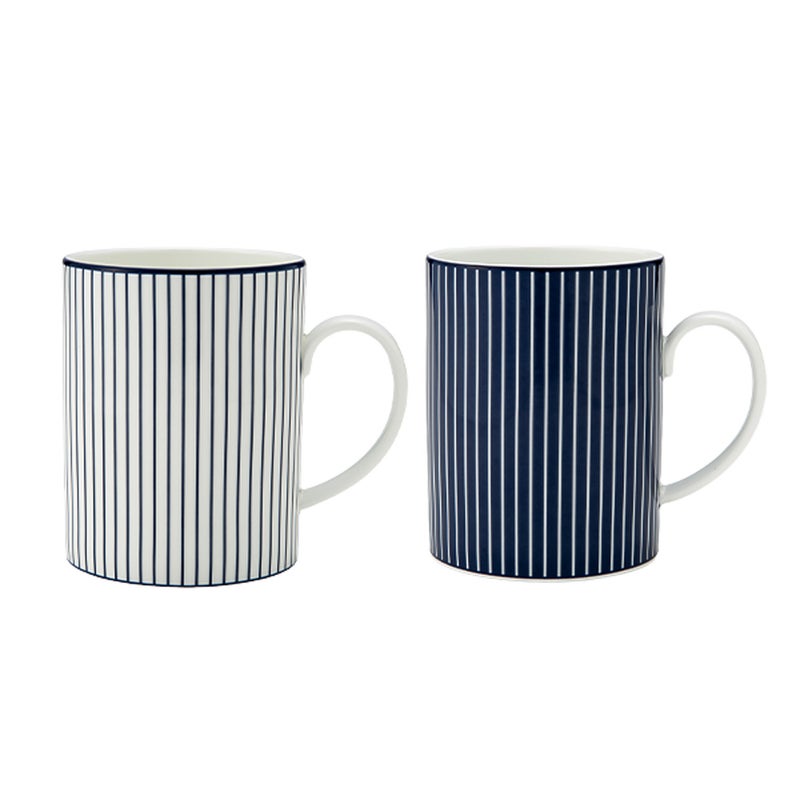 ウェッジウッド（Wedgwood） ジオブルー マグカップ 350ml ペア 柄違い ピンストライプ ブルー＆ホワイト