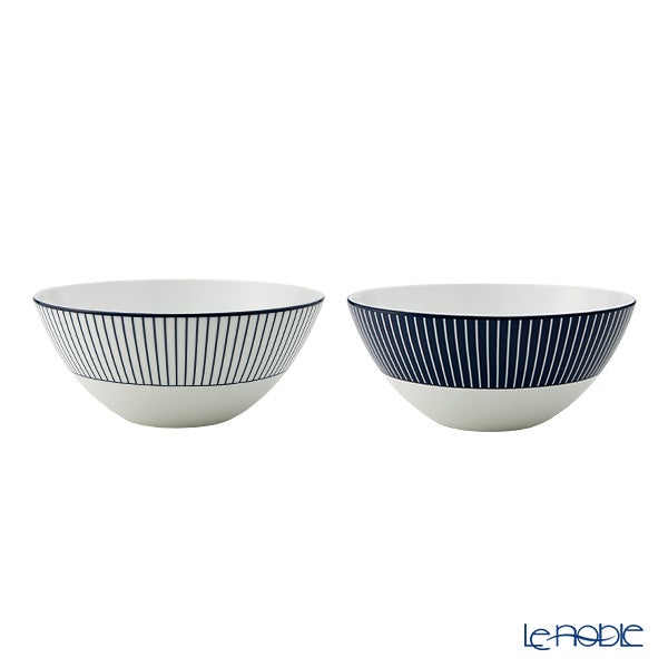 ウェッジウッド（Wedgwood） ジオブルー ボウル 16cm ペア 柄違い ピンストライプ ブルー＆ホワイト
