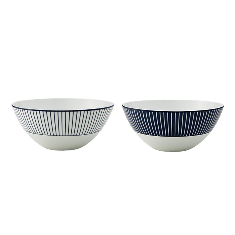 ウェッジウッド（Wedgwood） ジオブルー ボウル 16cm ペア 柄違い ピンストライプ ブルー＆ホワイト