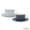 ウェッジウッド（Wedgwood） ジオブルー ティーカップ＆ソーサー 250ml ペア 柄違い ピンストライプ ブルー＆ホワイト
