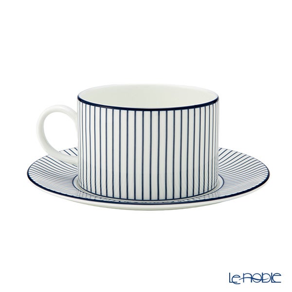 ウェッジウッド（Wedgwood） ジオブルー ティーカップ＆ソーサー 250ml ペア 柄違い ピンストライプ ブルー＆ホワイト