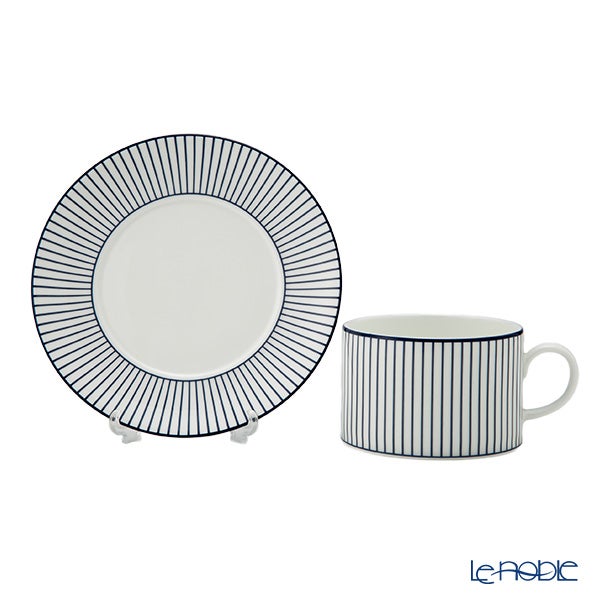 ウェッジウッド（Wedgwood） ジオブルー ティーカップ＆ソーサー 250ml ペア 柄違い ピンストライプ ブルー＆ホワイト