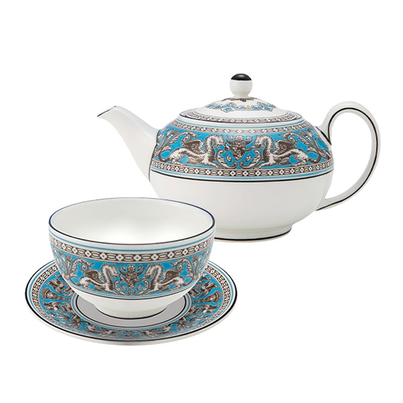 ウェッジウッド（Wedgwood） フロレンティーン ターコイズ ジャパニーズティー 3点セット ティーボウル＆プチトレイ＆スモールティーポット