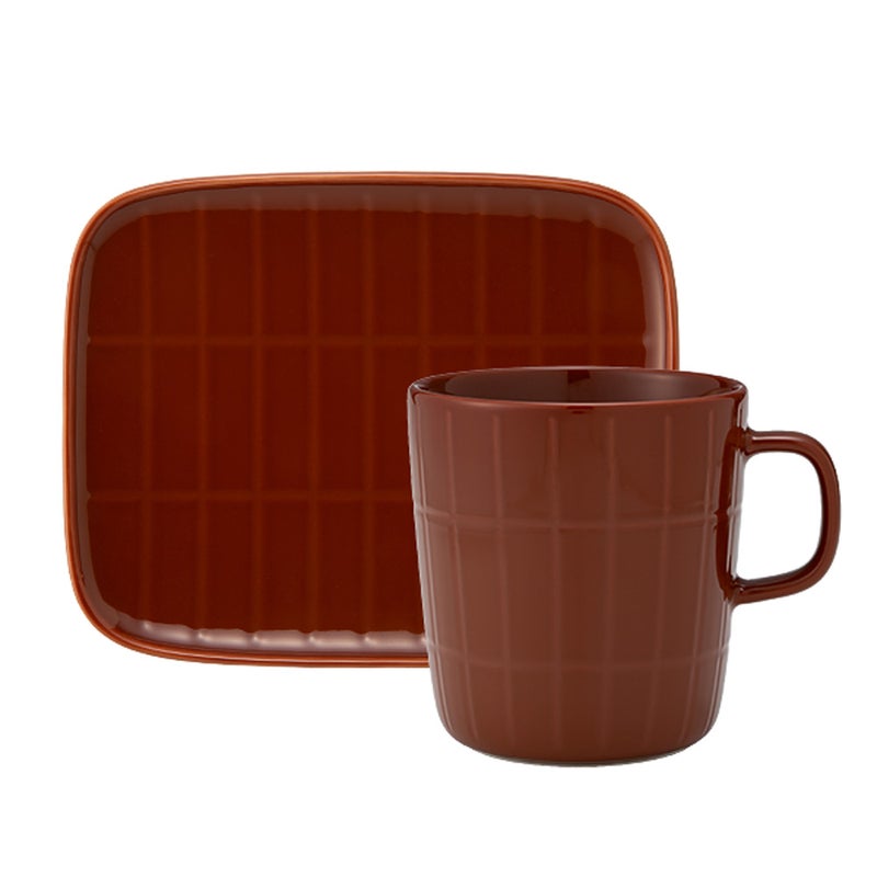 マリメッコ（marimekko） Tiiliskivi ティイリスキヴィ／煉瓦 れんが 2点セット マグカップ 400ml ＆ プレート15.5×12.5cm チェストナット